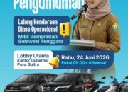 Pemprov Sultra Segera Lelang Kendaraan Dinas Operasional, Terbuka untuk Masyarakat