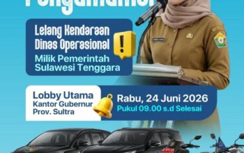 Pemprov Sultra Segera Lelang Kendaraan Dinas Operasional, Terbuka untuk Masyarakat