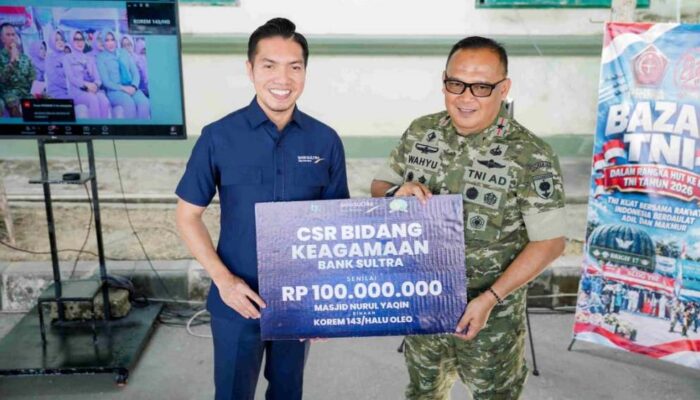 HUT ke-81 TNI, Bank Sultra Beri Bantuan Rp137,5 Juta untuk Masjid dan Beasiswa 5 Anak Prajurit